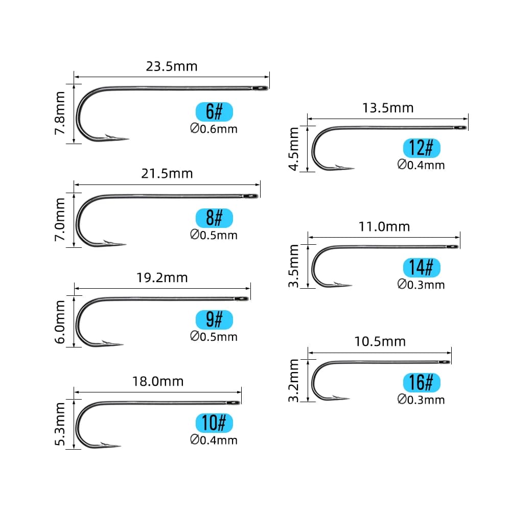 ICERIO 50PCS Aberdeen hameçon longue tige eau salée douce sabiki rig streamer fly taille 10 à 3/0