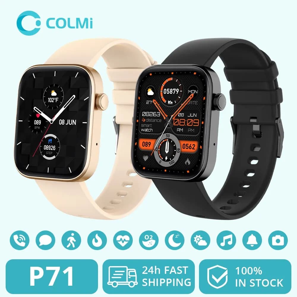 Montre connectée COLMI P71 appels vocaux monitoring santé IP68 étanche notifications assistant vocal