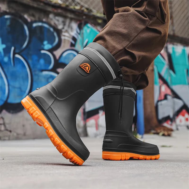 Bottes de pluie mi-mollet homme mode imperméables antidérapantes chaudes travail extérieur