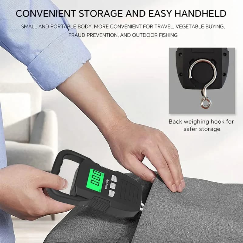 Balance numérique suspendue 60kg avec recharge USB/batterie - Outil de pesée portable pour pêche et bagages