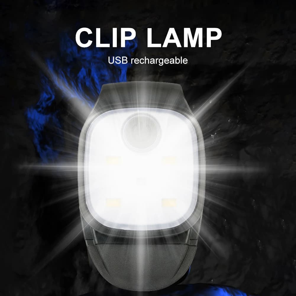 Lampe clip LED 4 modes rechargeable USB pour jogging marche nocturne pêche randonnée sécurité