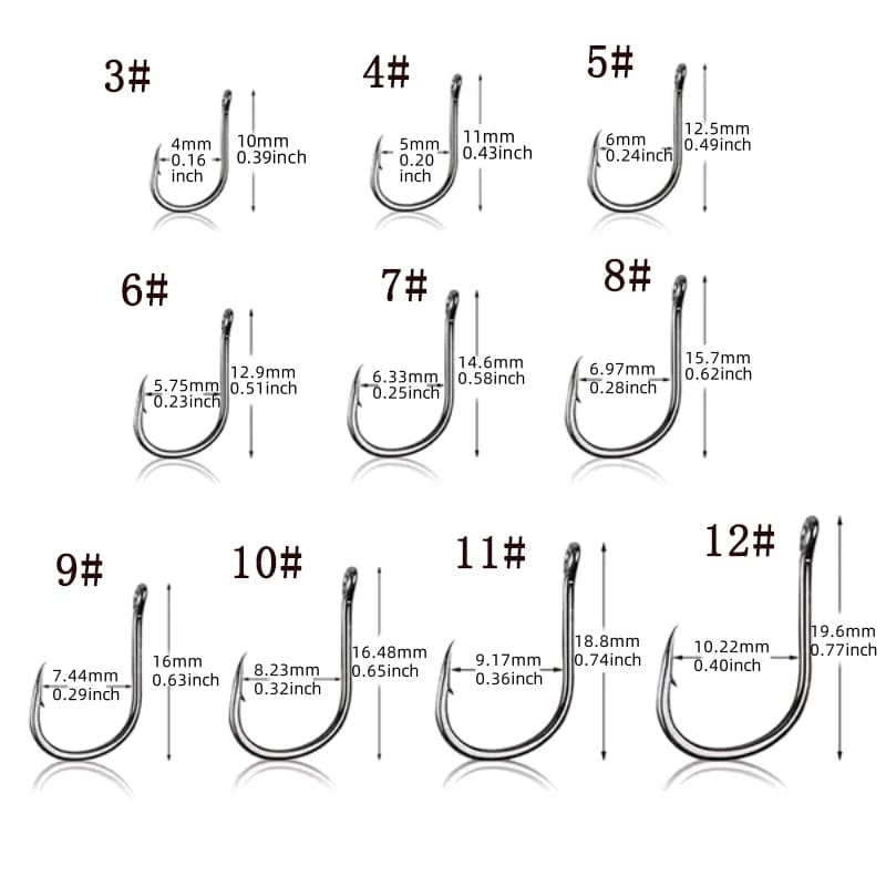 Hameçons de pêche à la carpe en acier carbone haute qualité, 10 tailles disponibles par boîte