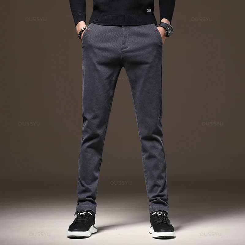 Pantalon cargo stretch MINGYU homme - Coupe slim coton épais pêche automne hiver