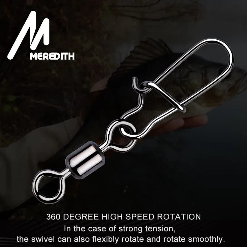 Connecteur de pêche au brochet MEREDITH 50PCS, roulement à aiguilles, émerillon roulant acier inoxydable avec agrafe
