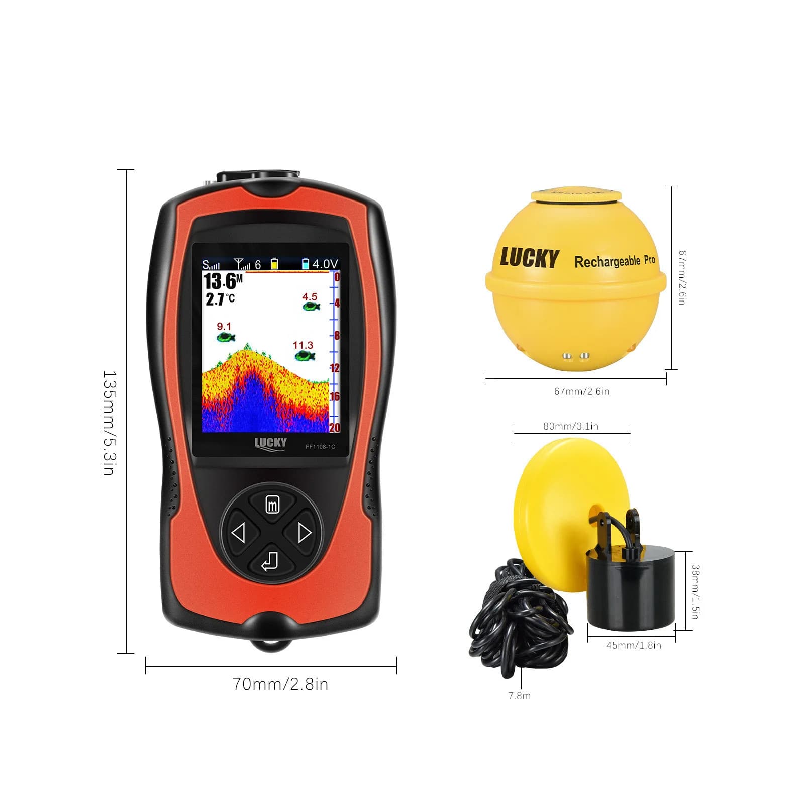 Détecteur de poissons Lucky Sonar sans fil rechargeable 45M avec sondeur portable FF1108-1CLA