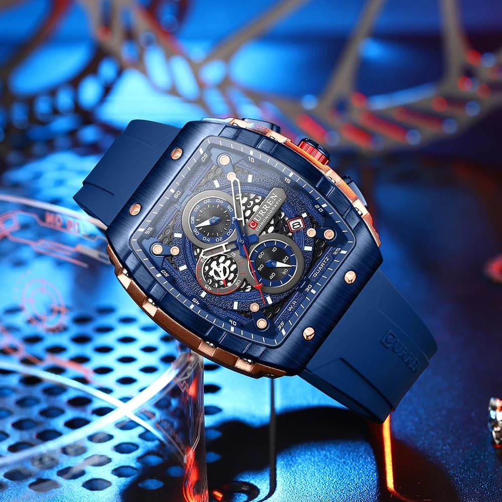 Montre Homme CURREN Luxe Design Carré Unique Quartz Sport Bracelet Cuir Étanche Marque de Mode