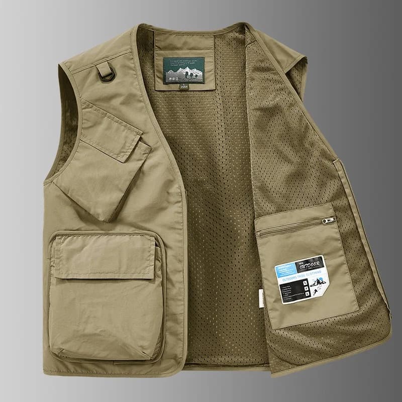 Gilet mode homme 2025 multi-poches fin ample sans manches veste extérieur pêche grande taille décontracté