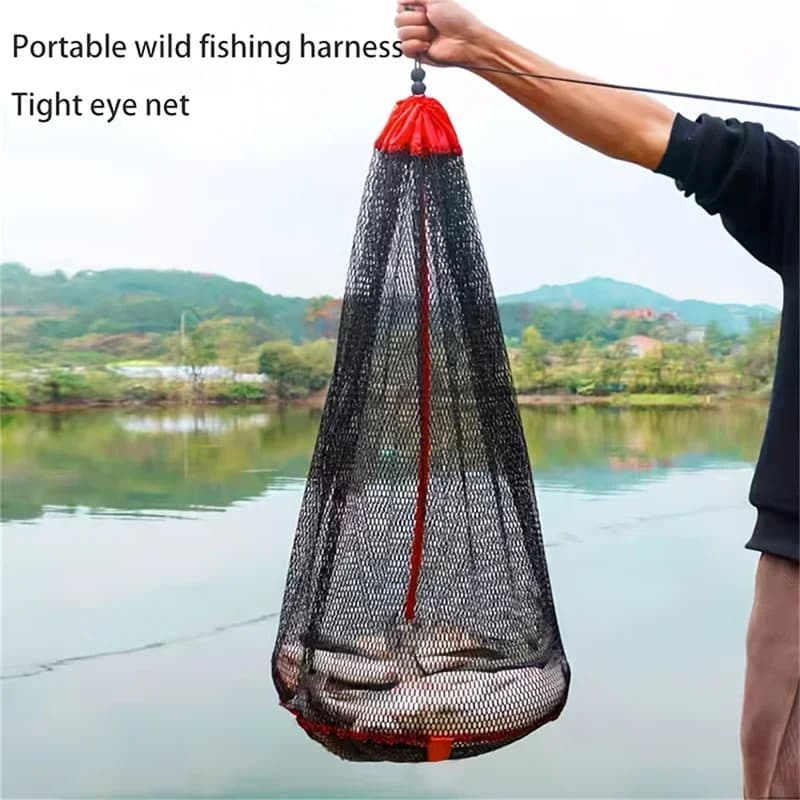 Filet de pêche pliable et renforcé pour poissons, écrevisses et anguilles avec fermeture pratique