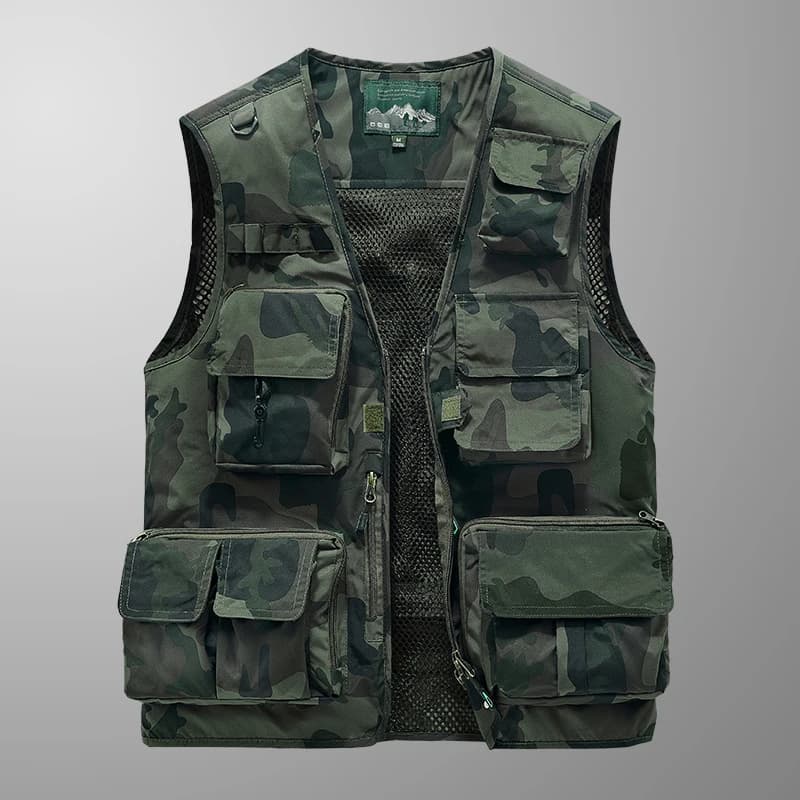Gilet camouflage sans manches homme pour pêche et plein air, respirant et coupe-vent printemps automne