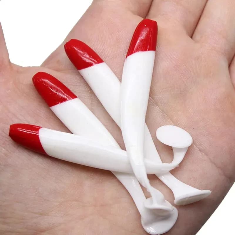 Leurres souples T-tail 7cm 9cm 12cm - 10 pièces tête rouge corps blanc imitation naturelle