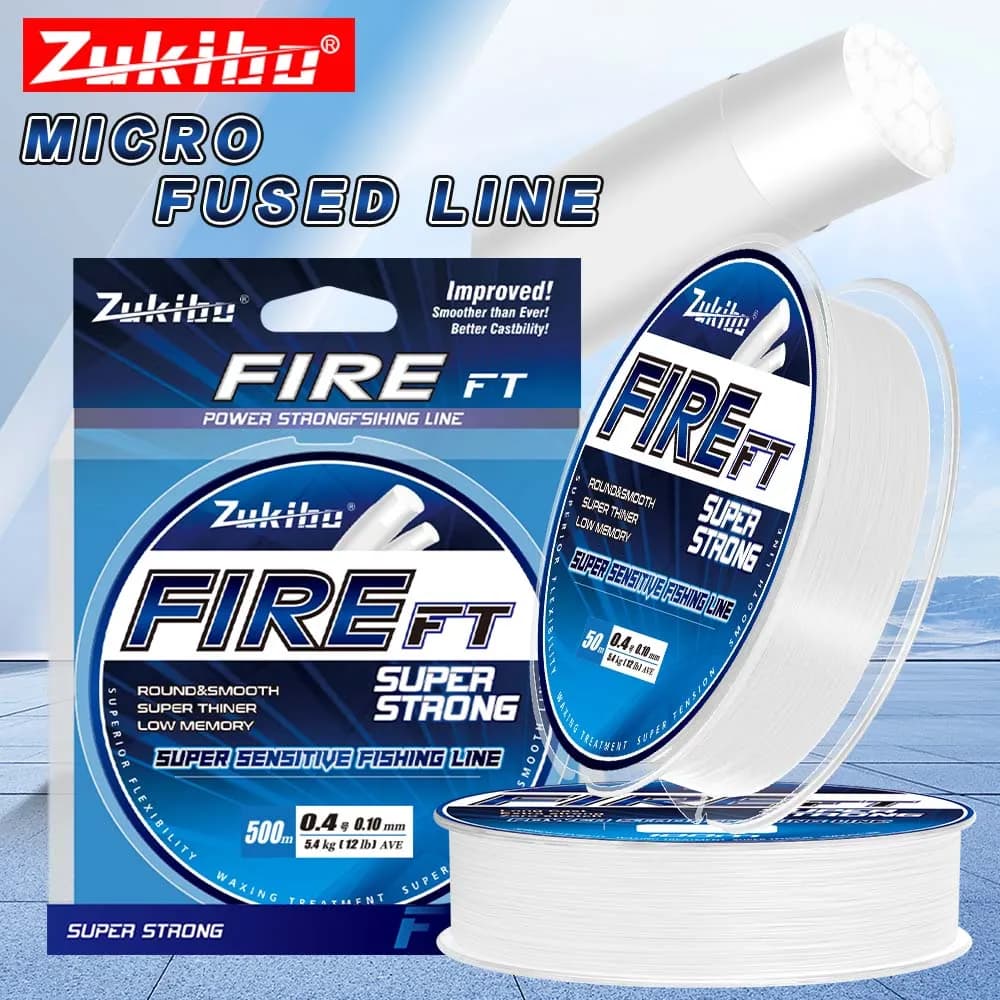 Ligne de pêche microfusée ZUKIBO FIRE FT monofilament haute résistance pour pêche fine et glace