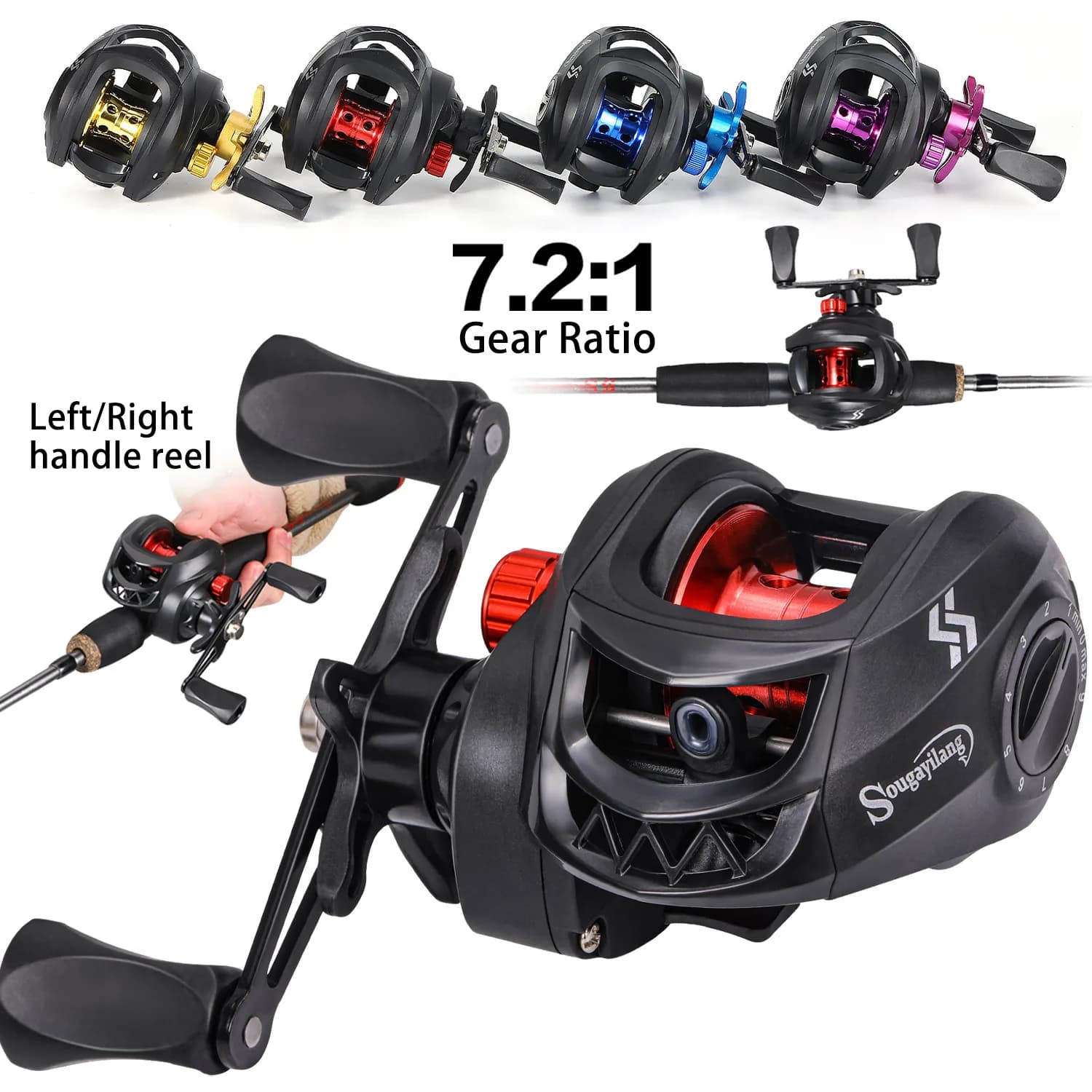 Moulinet Sougayilang baitcasting frein magnétique 7.2:1 pour pêche eau douce - 8kg drag max