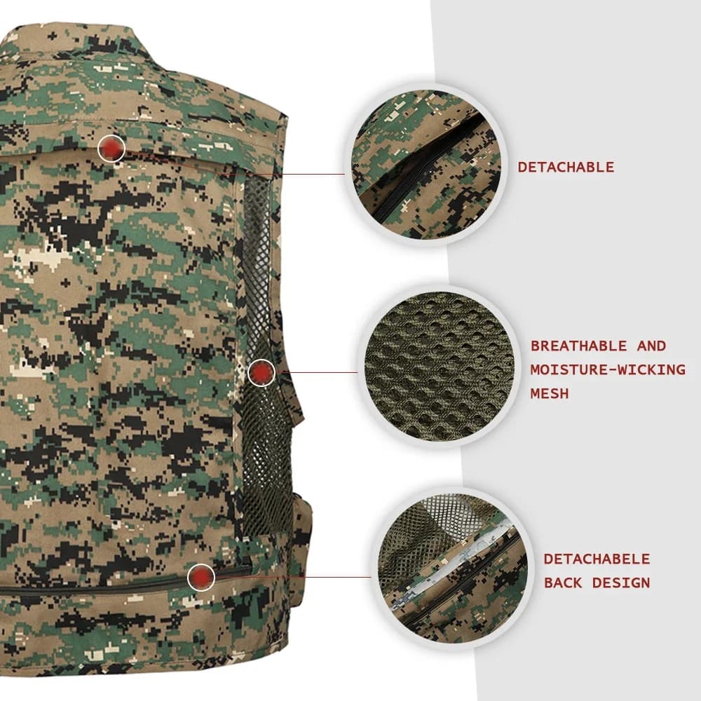 Veste de pêche estivale respirante à multiples poches déperlante et séchage rapide pour activités extérieures