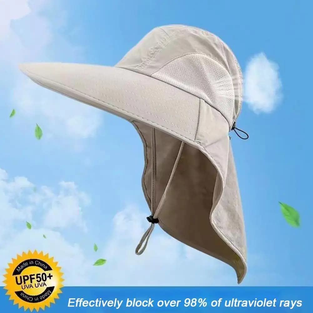Chapeau de pêche à large bord avec protection cou et réglable pour randonnée et camping anti-UV