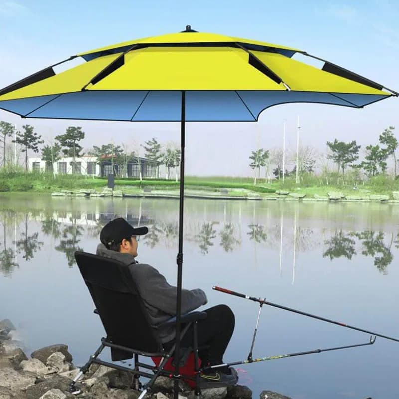 Grand parapluie pêche 2.6m universel imperméable anti-UV anti-vent avec auvent réglable