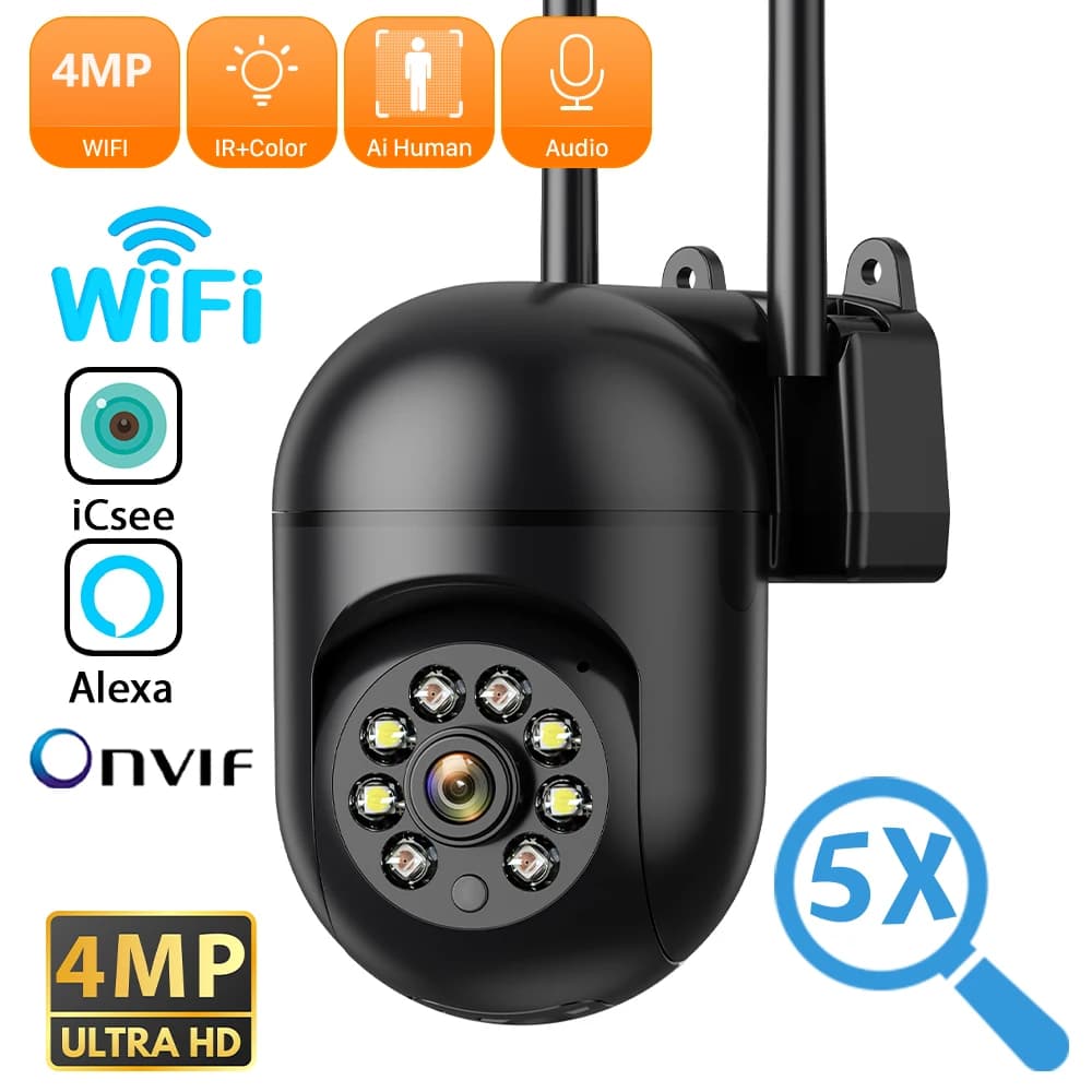 Caméra surveillance WiFi 4MP2K PTZ avec détection IA humaine et audio bidirectionnel - ICSEE pour maison