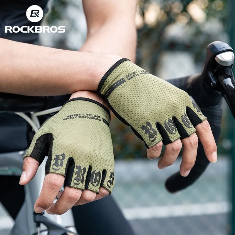 Gants vélo ROCKBROS mi-doigts anti-chocs respirants été élastiques pêche cyclisme court sport