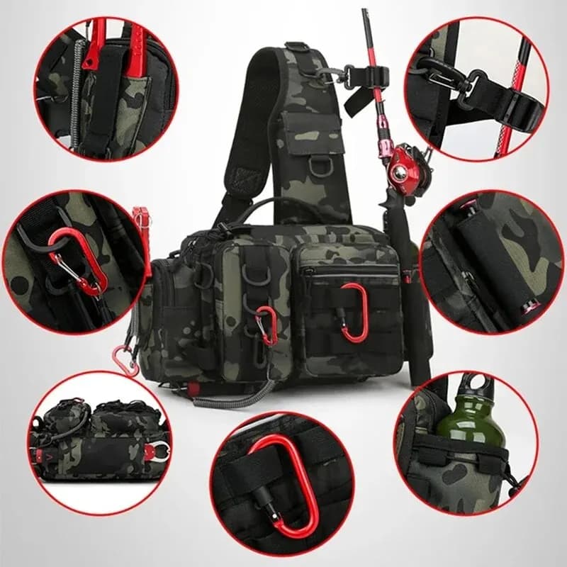 Sac de pêche à dos avec porte-canne et boîte à leurres, bagagerie technique pour homme et