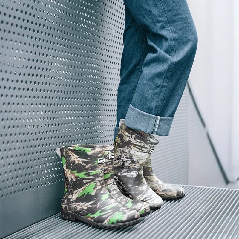 Bottes de pluie camouflage homme imperméables éco-matériau pêche conduite sport - Chaussures pêche basse talon rond