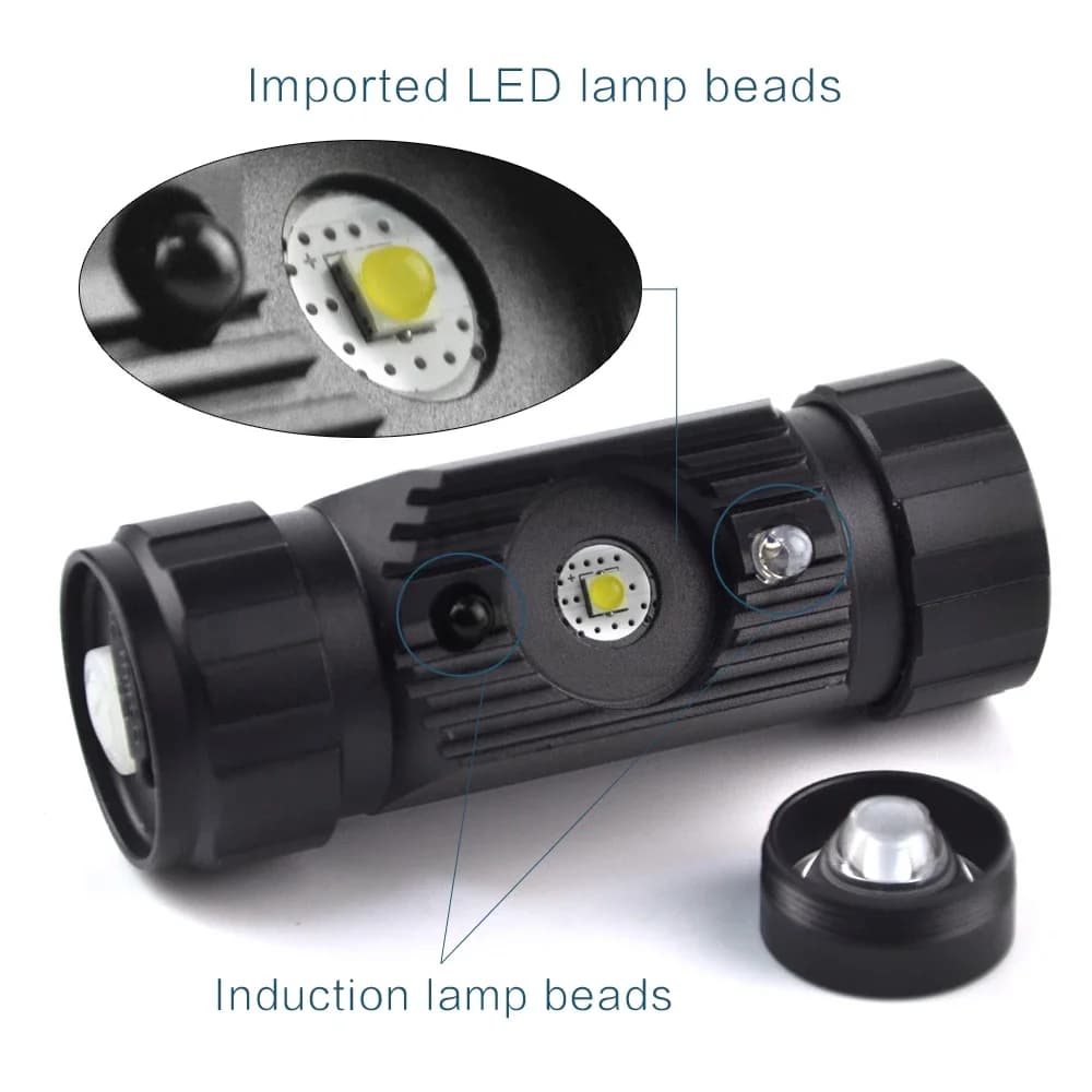 Lampe frontale pêche BORUiT 020 détecteur mouvement 1000LM rechargeable Type-C étanche chasse