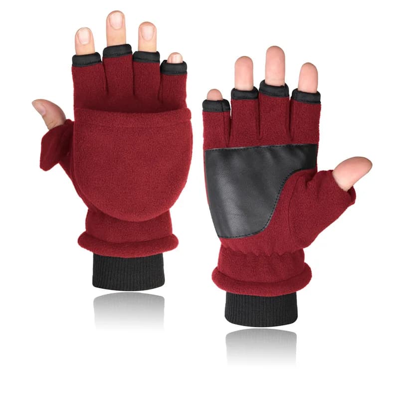 Gants convertibles doigts nuls hiver polaire chauds coupe-vent double couche rabat hommes femmes