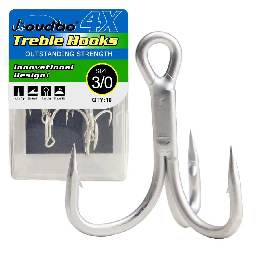 10 triples hameçons 4X pour gros poissons - truite, saumon, thon - tailles 8# à 3/0 renforcés