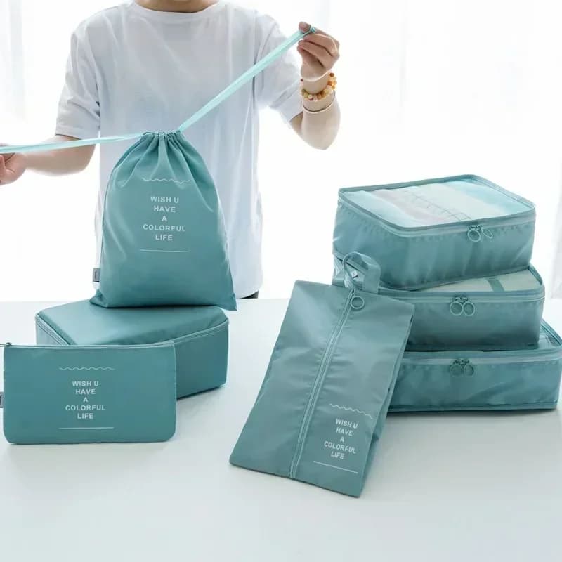 Set 7 sacs rangement voyage pêche cubes compression - Organisateur valise vêtements technique pêcheur