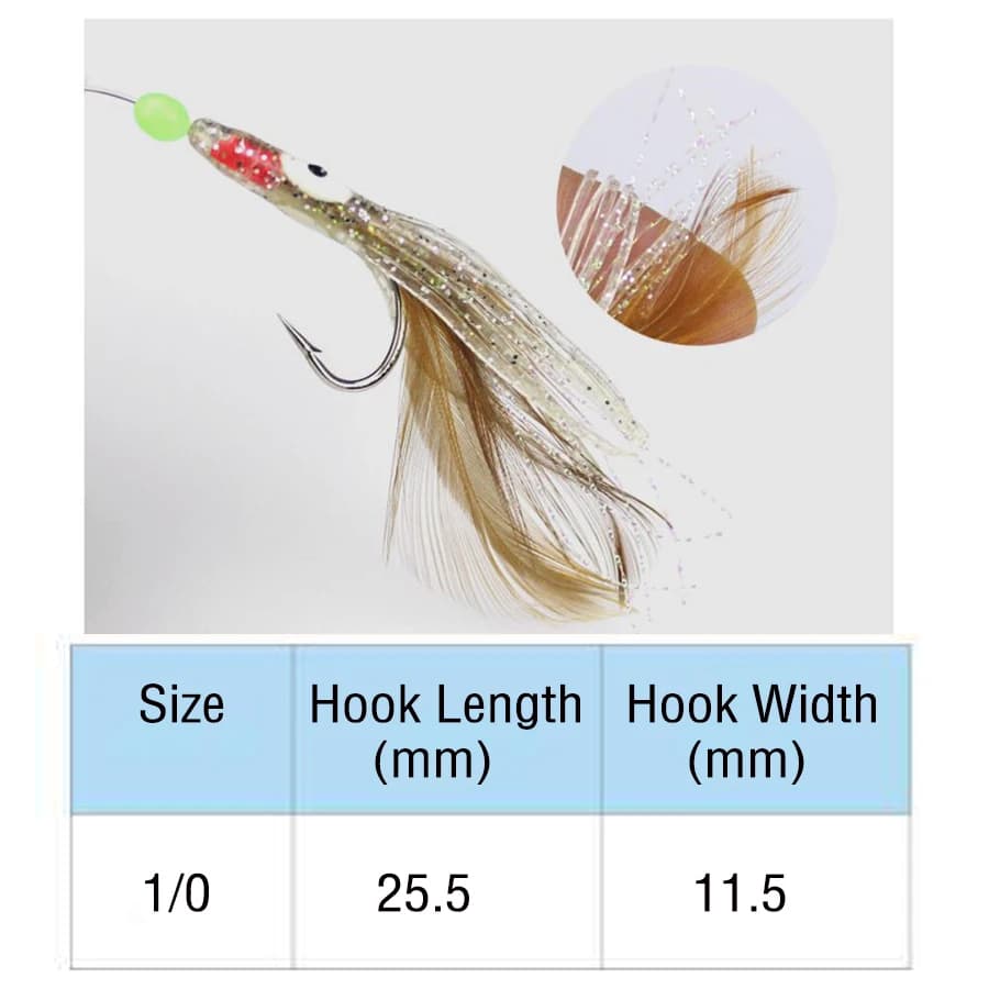 Leurre souple poulpe lumineux avec perles et plumes pour la pêche en mer, leurre sabiki appât naturel 1/0