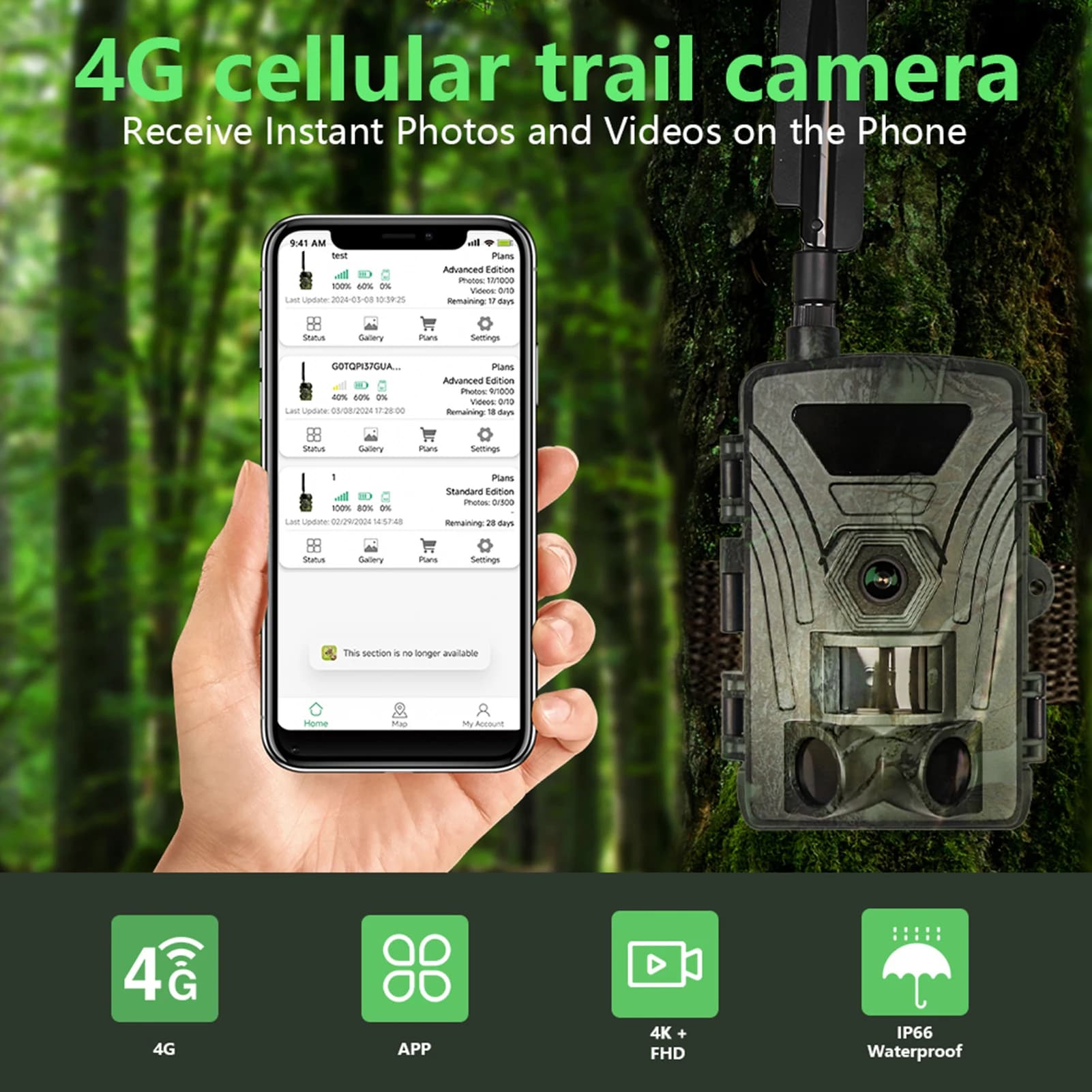 Caméra de chasse 4G 8K 60MP - Détection PIR 120° ultra-rapide pour observation faune sauvage
