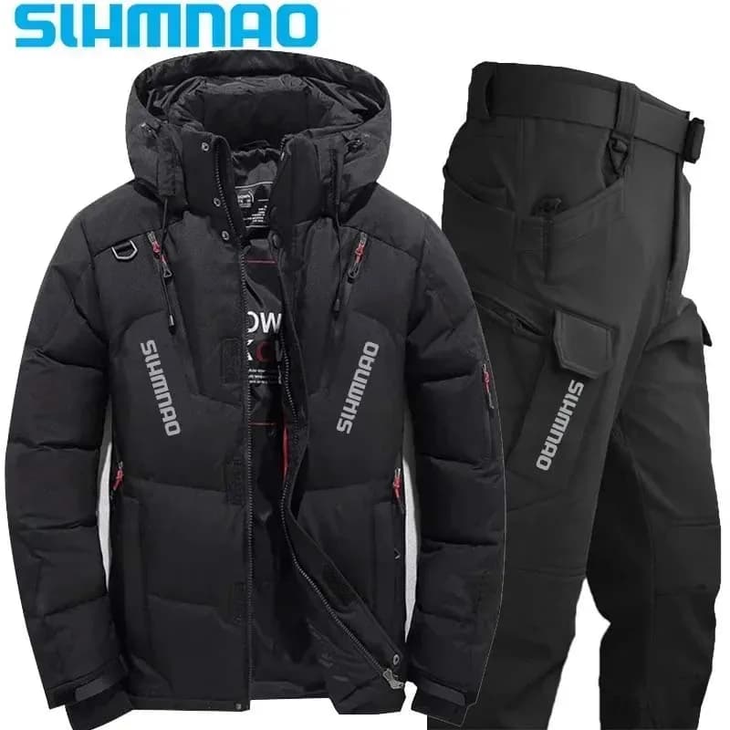 Combinaison pêche hiver 2026 coupe-vent capuche - Veste duvet oie outdoor chasse camping vélo