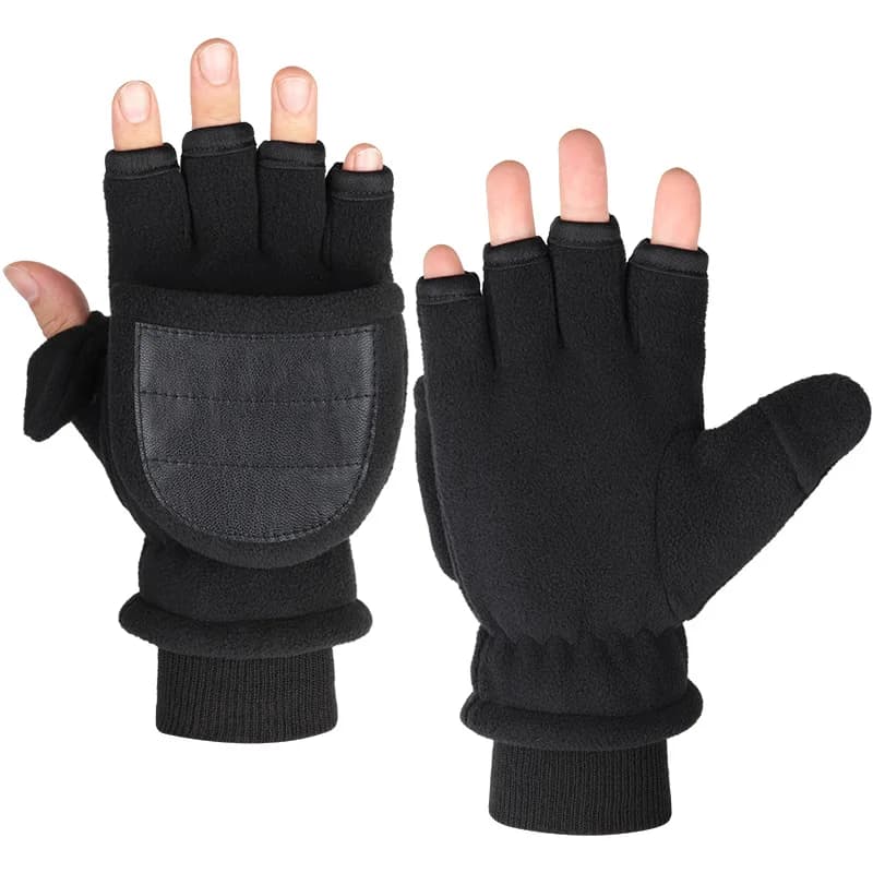 Gants convertibles doigts nuls hiver polaire chauds coupe-vent double couche rabat hommes femmes