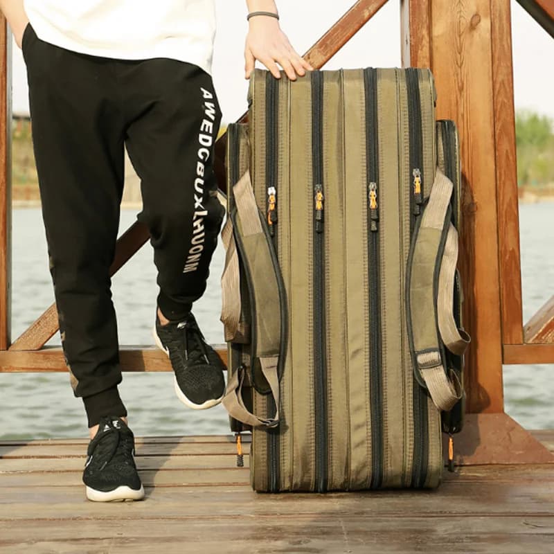 Sac multifonction canne à pêche 2/3/4 couches 80-130cm - Étui rangement matériel pêche robuste