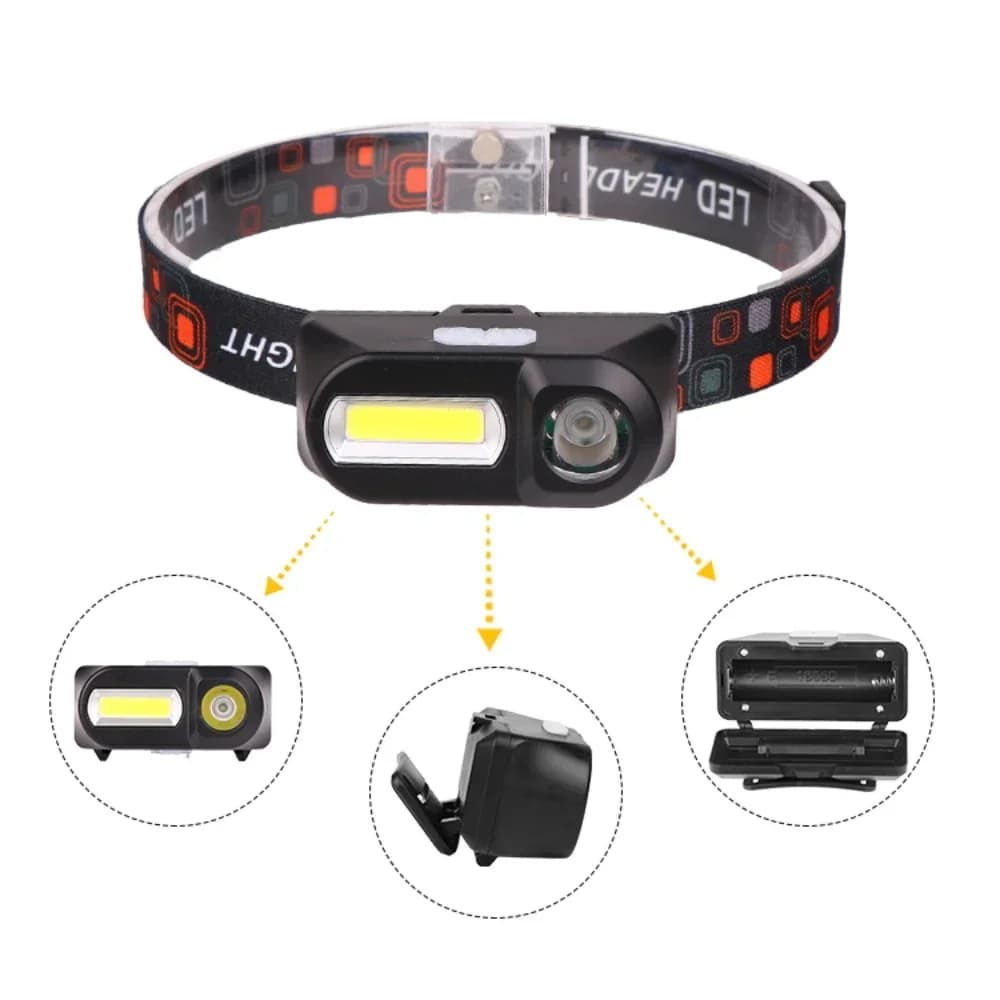 Super lumineuse mini lampe frontale USB rechargeable 18650 double source pêche chasse