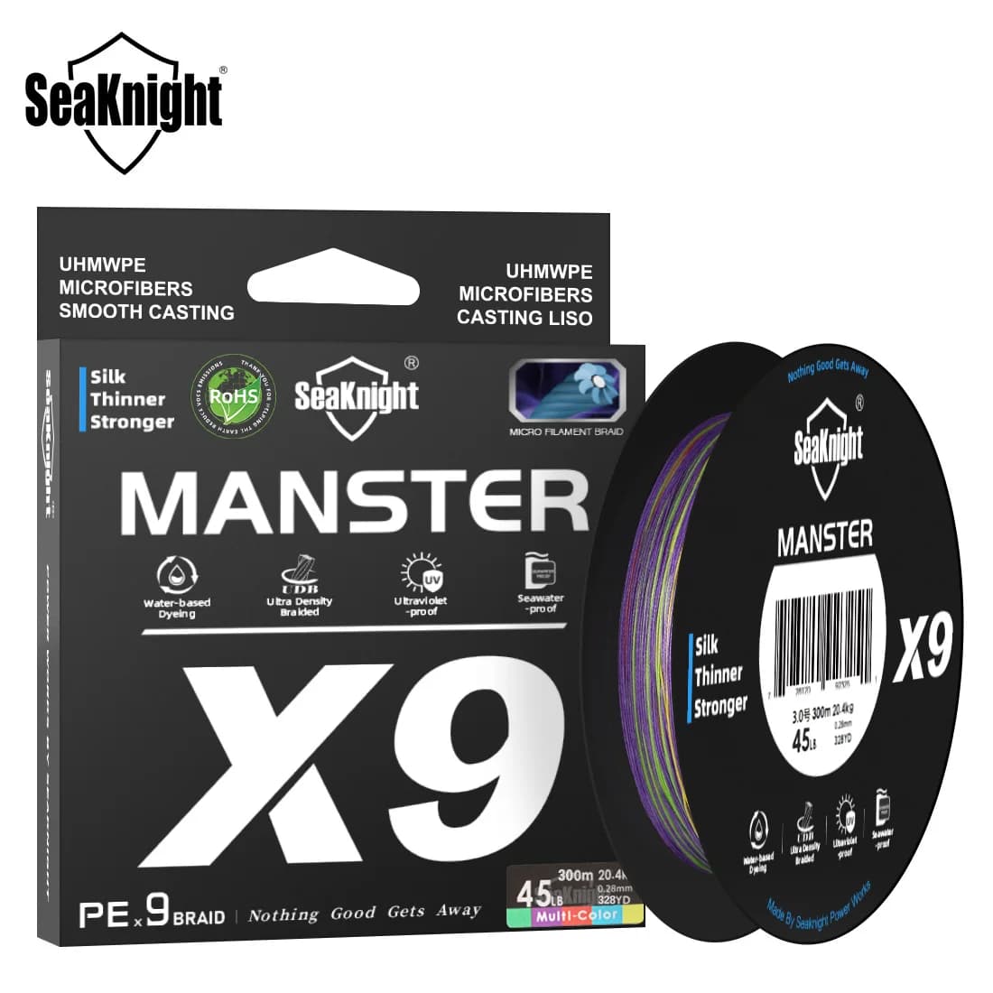 Ligne de pêche multifilament PE SeaKnight X9, 9 tresses lisses, revêtement Si+ anti-UV et eau salée,