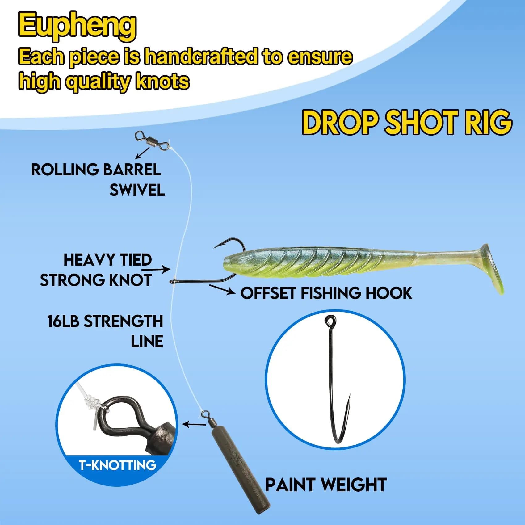 Montages drop shot prêts à pêcher pour le bar, kit complet avec plomb, émerillon et hameçon