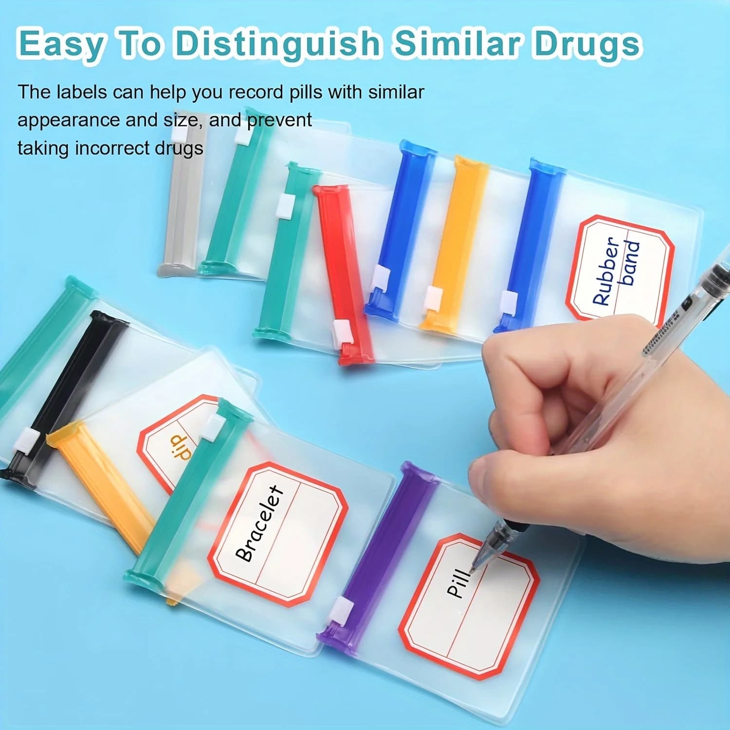 7 pochettes pilules réutilisables zippées - Organisateur médicaments voyage 7 couleurs étanches