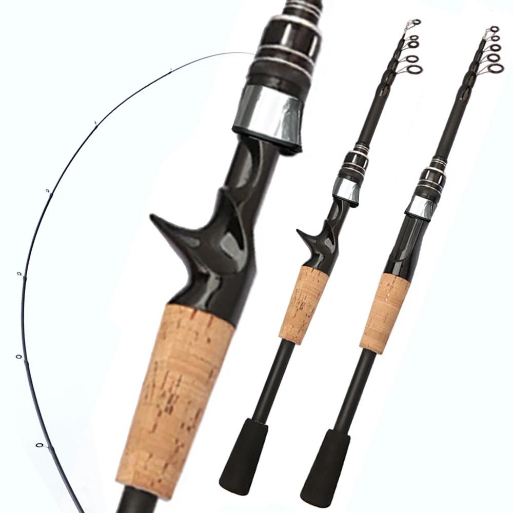 Canne à leurres télescopique carbone 1.5M à 2.4M manche bois casting 8g-25g pêche sportive précise