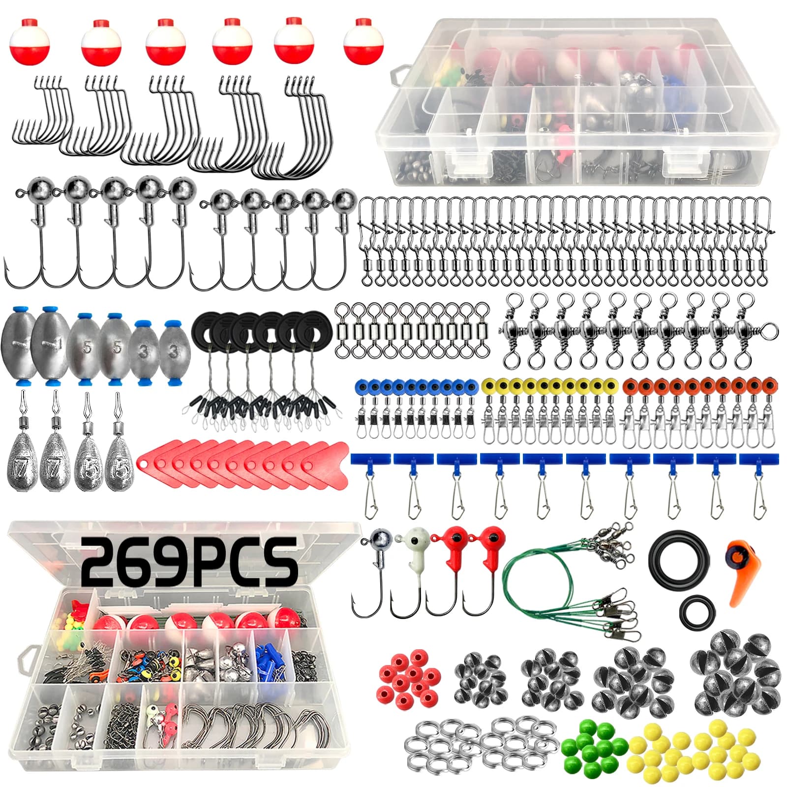 Kit Accessoires Pêche 187/269 Pièces - Boîte Hameçons Plombs Appâts Parfait Débutants