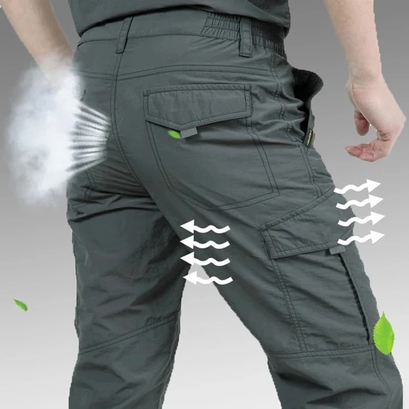 Pantalon cargo été léger imperméable pêche randonnée multi-poches résistant homme