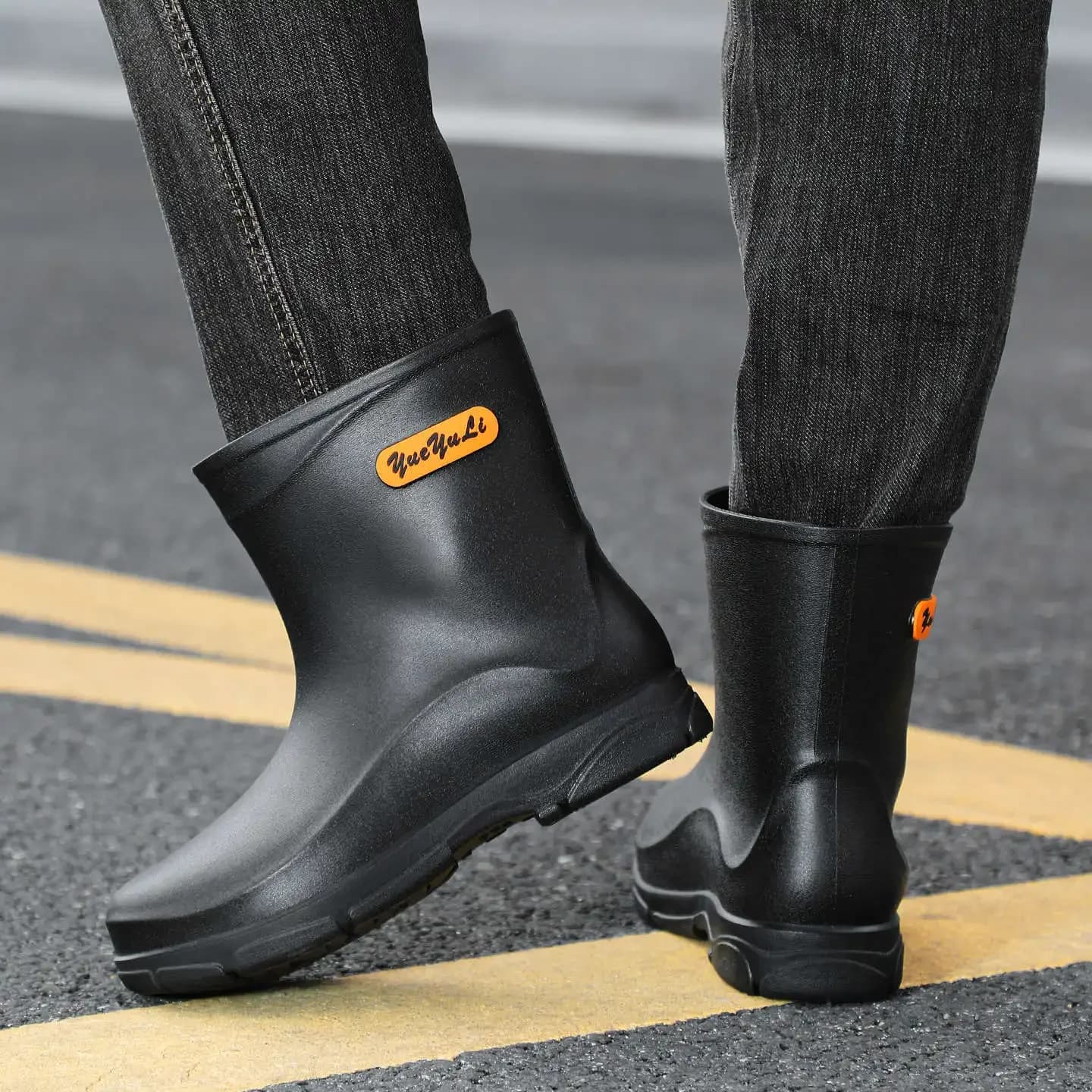 Bottes de pluie homme mi-mollet bandes réfléchissantes sécurité contrôle crues chaussures camping aventure