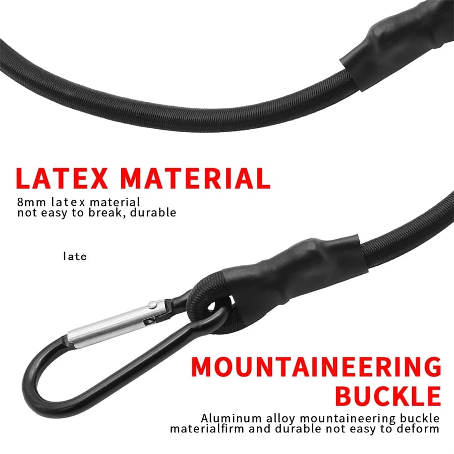 Cordes élastiques bungee 8mm avec crochets pour attacher vélo, bagages et équipement de pêche - 30/150cm