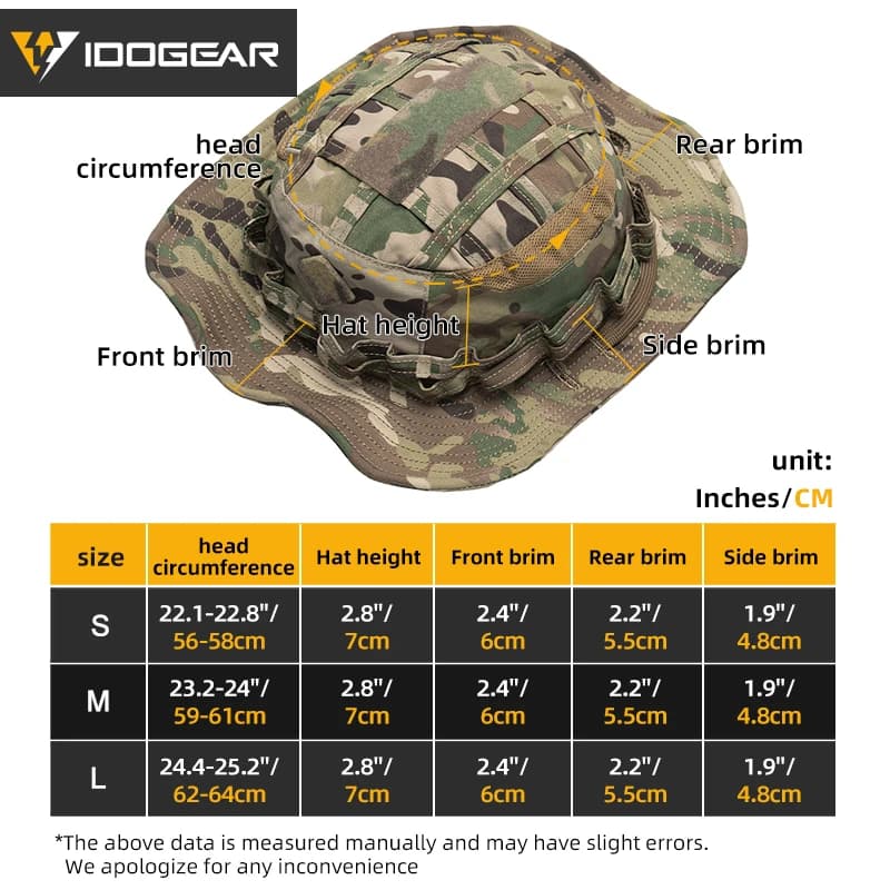 Chapeau tactique boonie pêche IDOGEAR - Brim large ajustable camouflage pêche chasse 3623