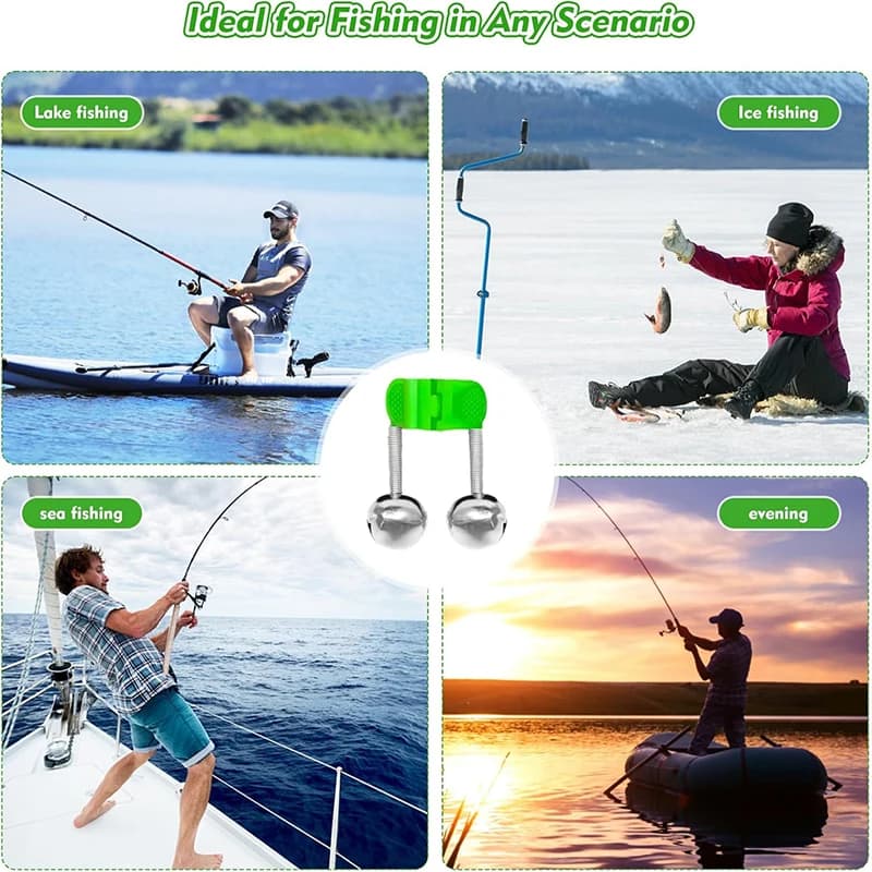 Cloches double alerte pour canne pêche mer nuit 8/20 pièces avec clips fixation sécurisée