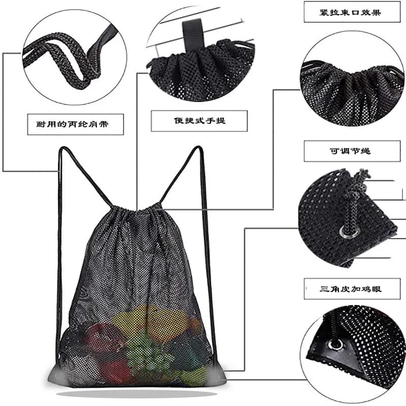 Sac filet pliable avec cordon pour fruits légumes pêche plage rangement équipement léger
