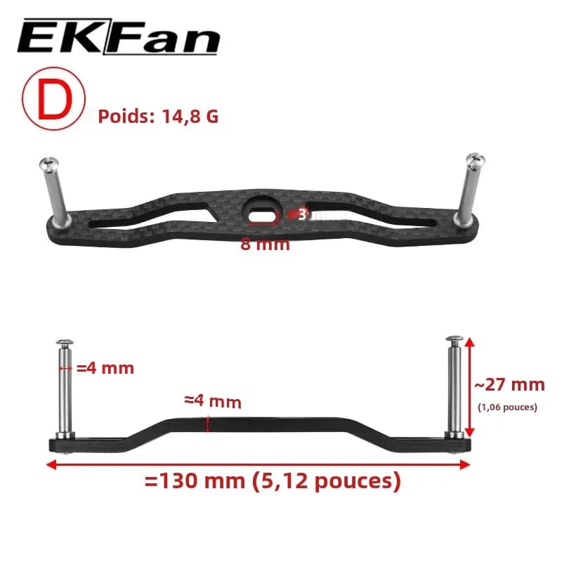 Poignée carbone EKFAN pour moulinet Dawa - 8 trous 5mm - Compatible 105 à 140mm - DIY pêche