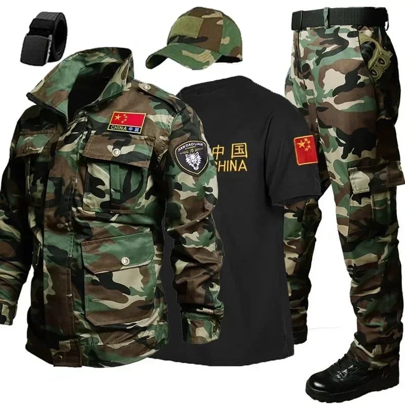Ensemble tactique printemps automne pêche chasse multi-poches résistant camping homme