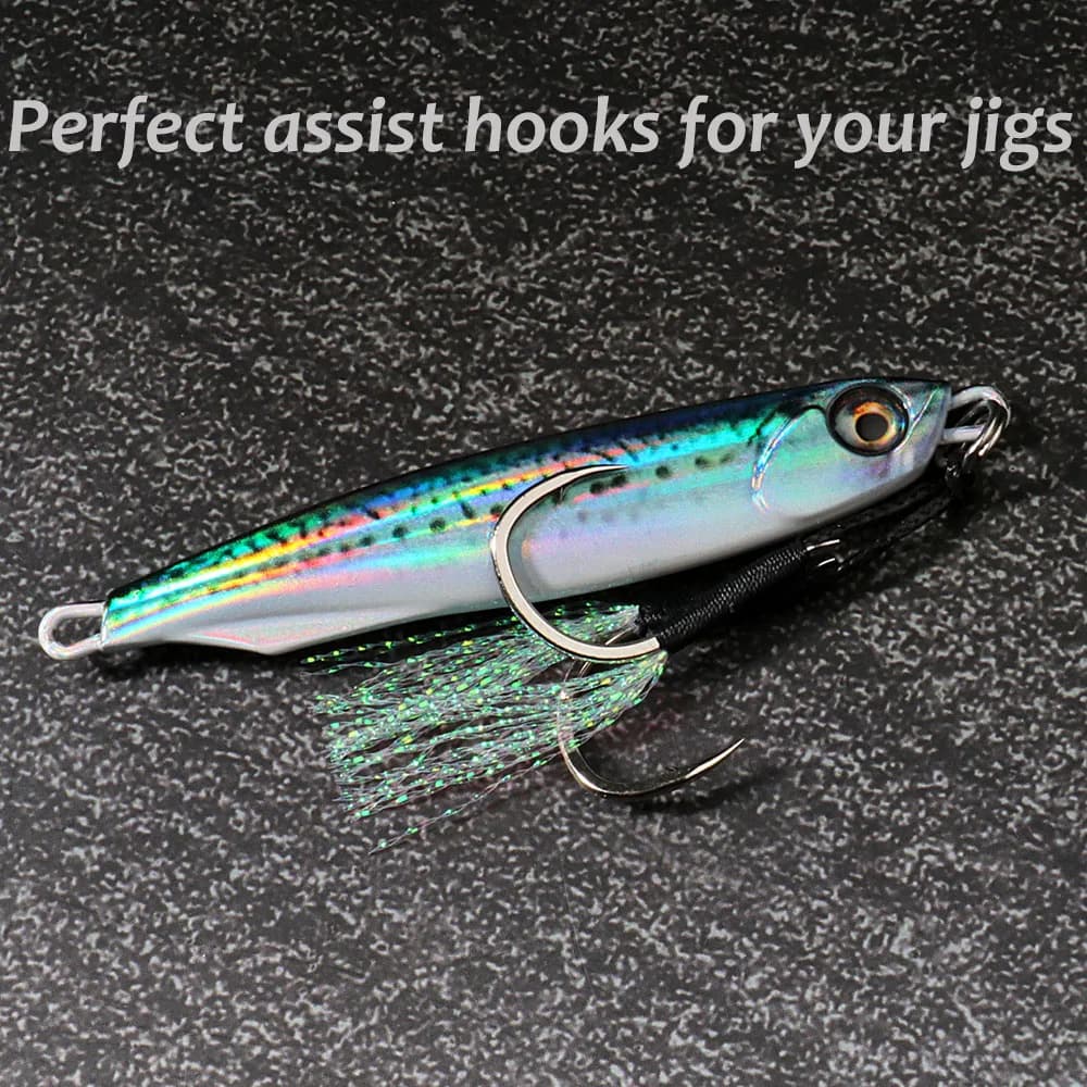 10 paires hameçons assist jig plumes acier carbone - Matériel pêche verticale et jigging lent