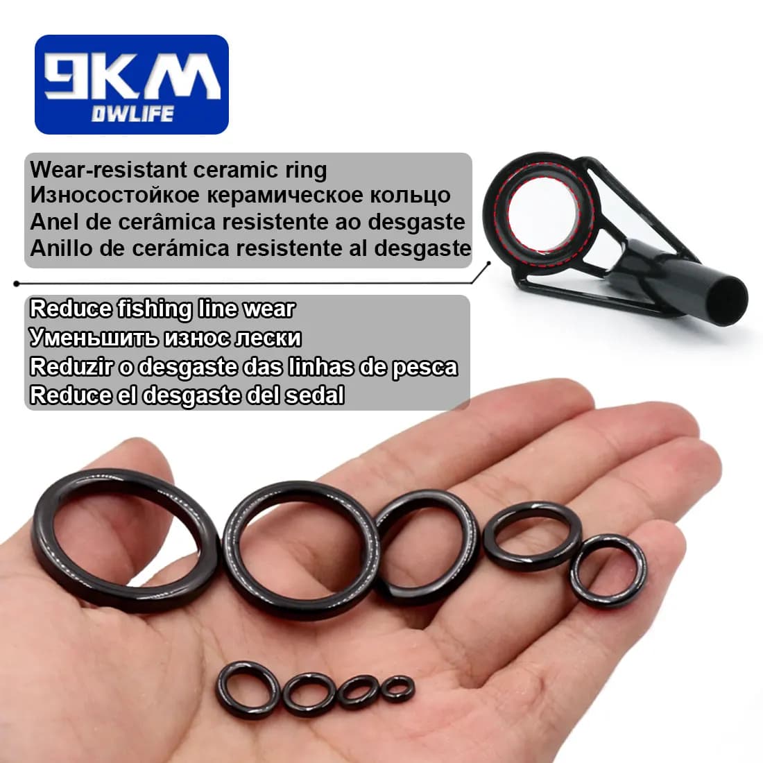Kit réparation anneaux canne pêche 5 pièces guides céramique acier inoxydable montage #6 à #16