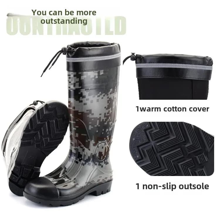 Bottes de pluie épaisses camouflage sécurité mines - Chaussures caoutchouc qualité supérieure tube long
