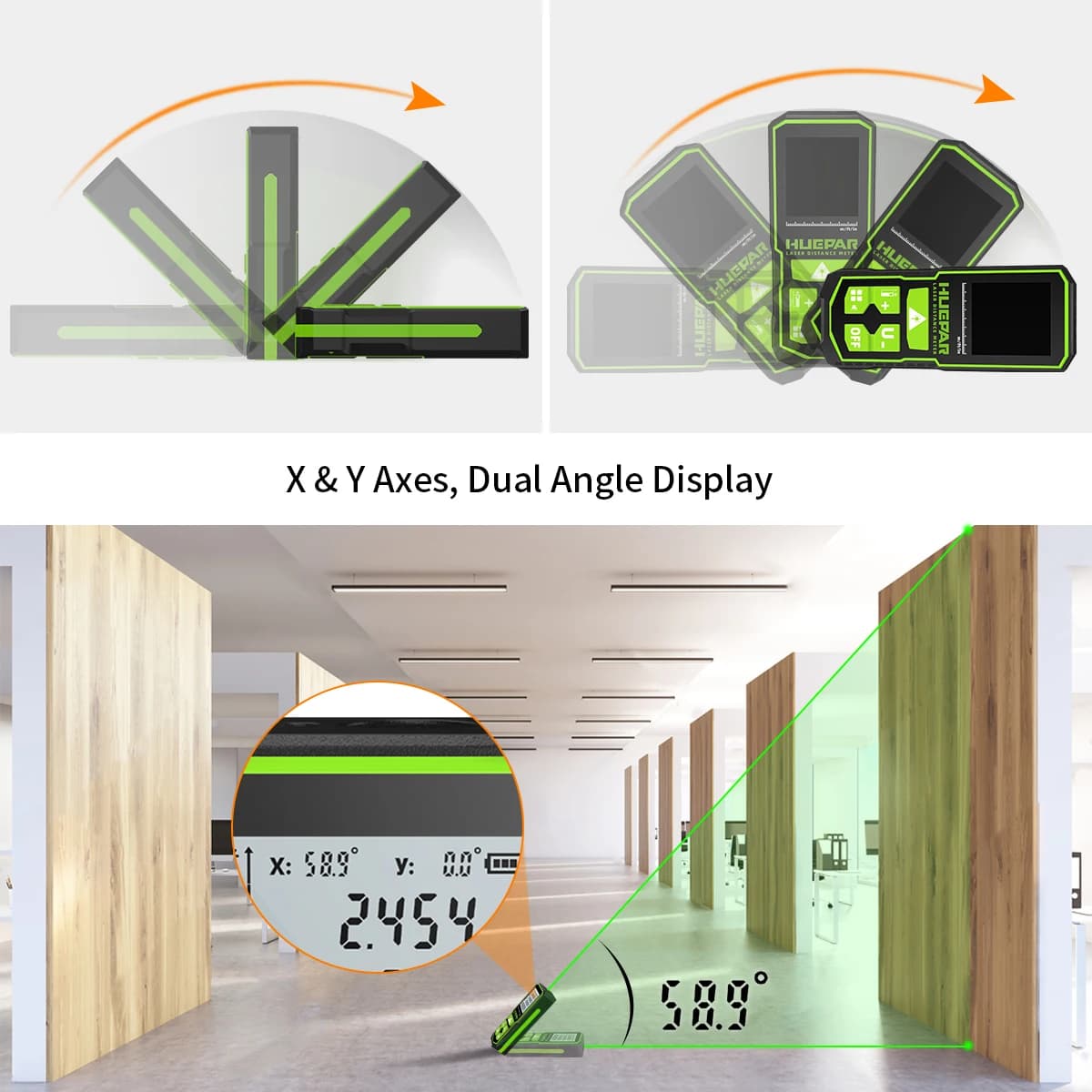 Télémètre laser Huepar faisceau vert 60M à 120M - Écran LCD multifonction pour pêche